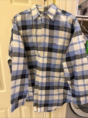 ANGL Men's Blue, White & Black Plaid Button-Down Shirt